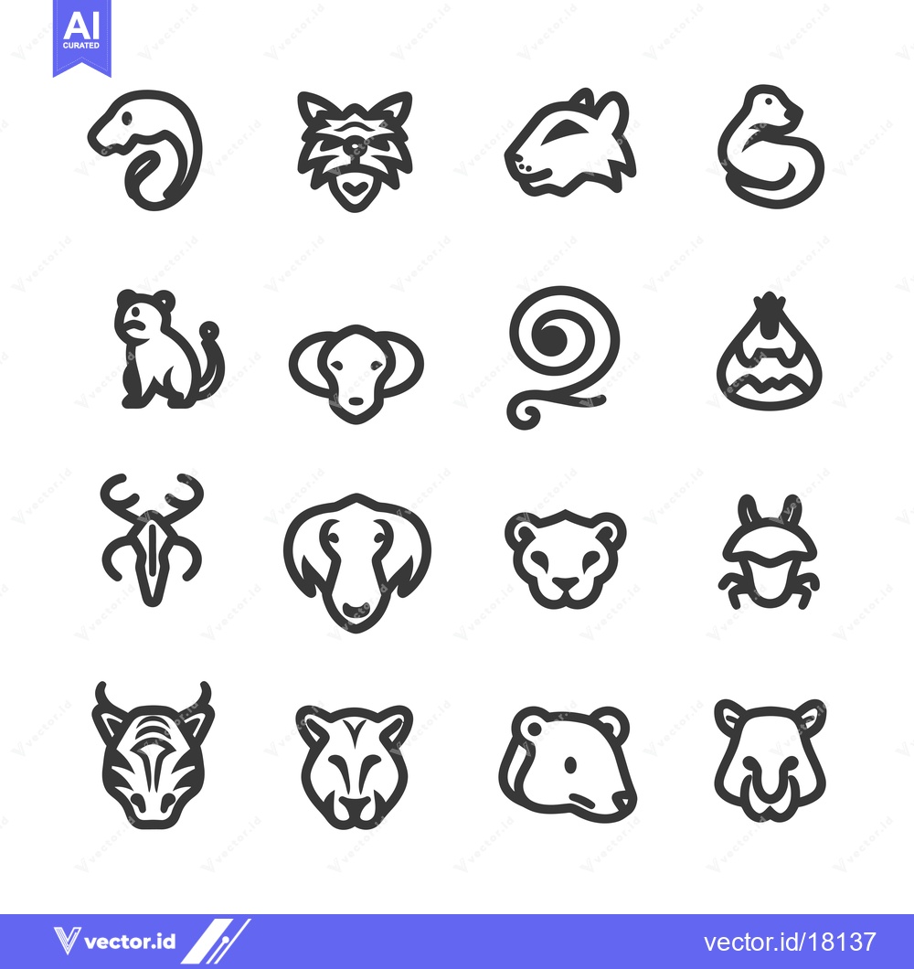Premium Vector dari A Set of 16 Simple Line Animal Illustrations