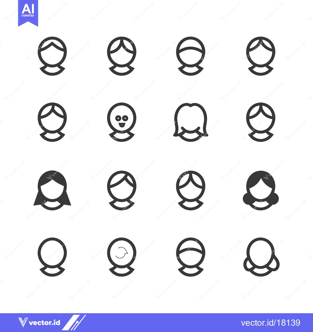 Premium Vector dari A Set of 16 Simple Line-Art Icons Depicting Female User Profiles