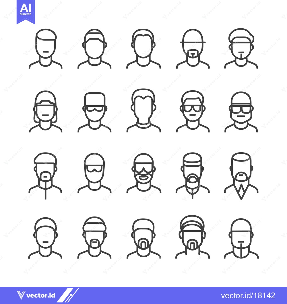 Premium Vector dari A Set of 16 Simple Line Drawings of Male Faces