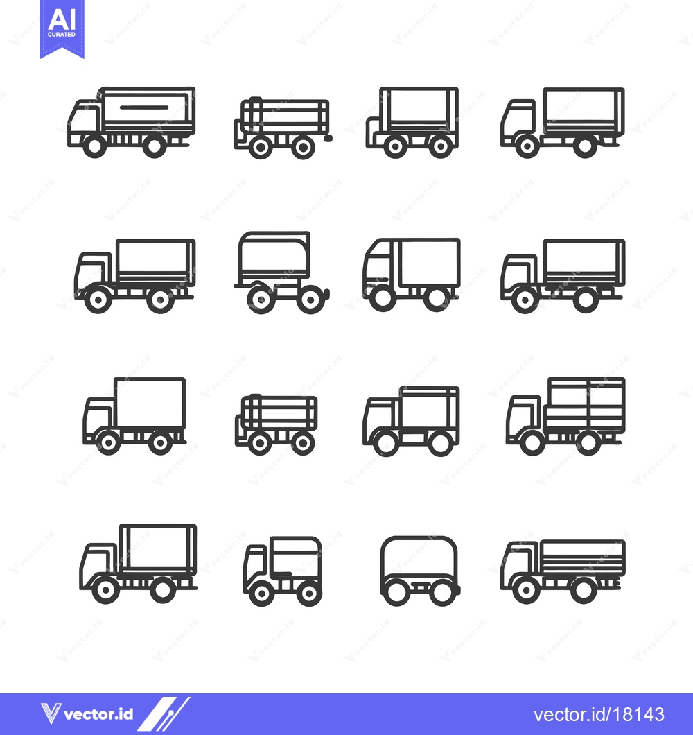 Premium Vector dari A Set of 16 Simple Line Drawings of Trucks