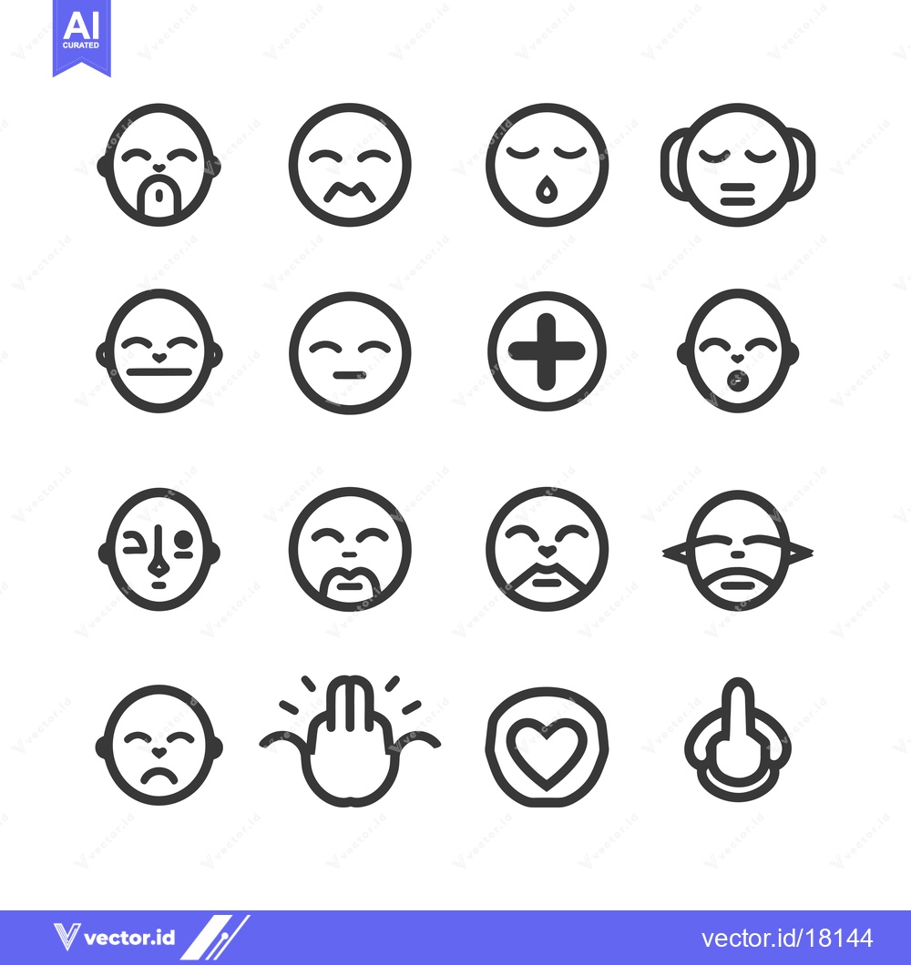 Premium Vector dari A Set of 16 Simple Line Icons Depicting Facial Expressions and Gesture