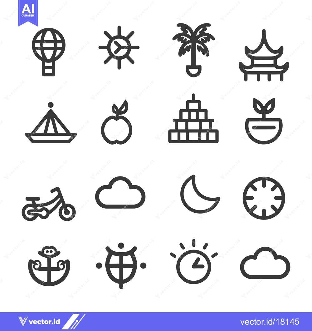 Premium Vector of A Set of 16 Simple Line Icons Depicting Travel and Nature