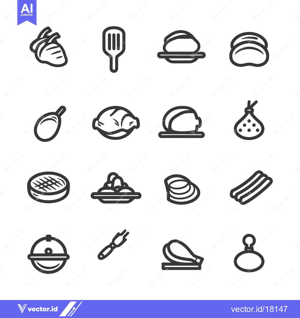 Premium Vector dari A Set of 16 Simple Line Icons for Chicken and Chicken Dishes