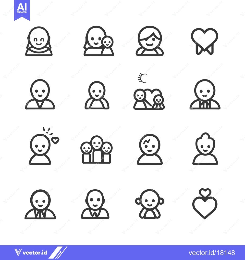 Premium Vector dari A Set of 16 Simple Line Icons Representing People and Relationships