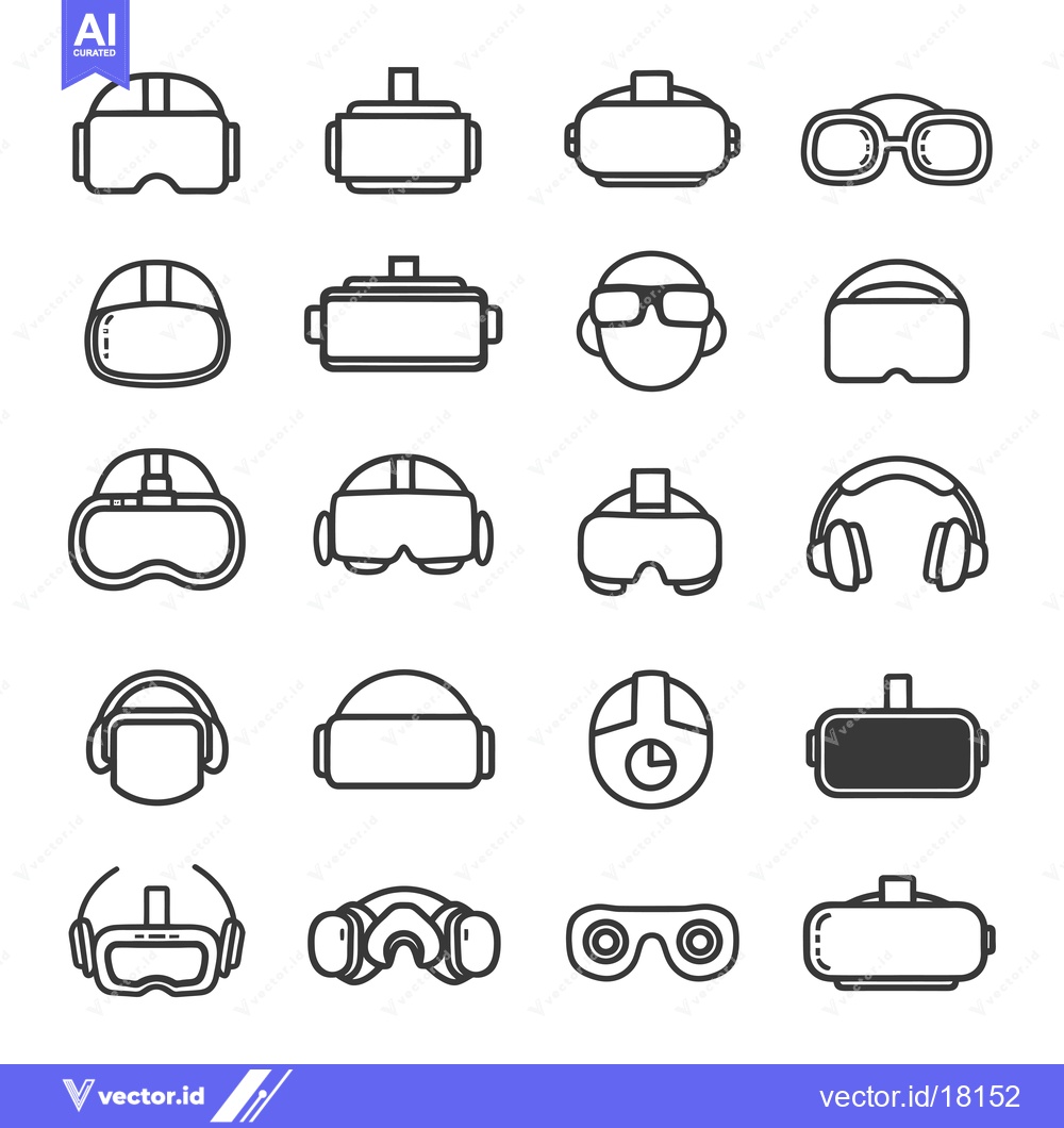 Premium Vector dari A Set of 16 Virtual Reality Headsets and Glasses Icons