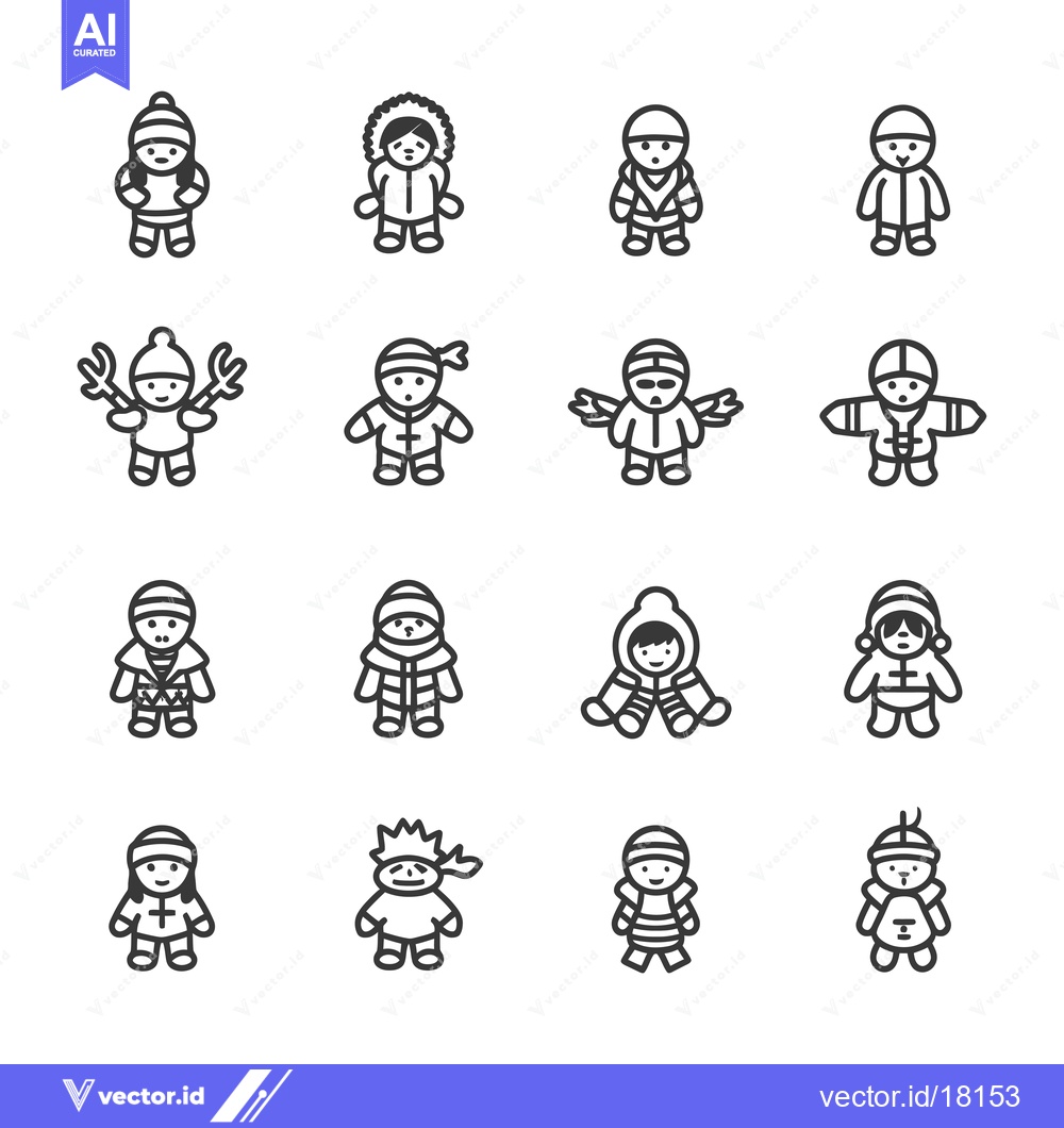 Premium Vector of A Set of 16 Winter-Themed People Line Icons