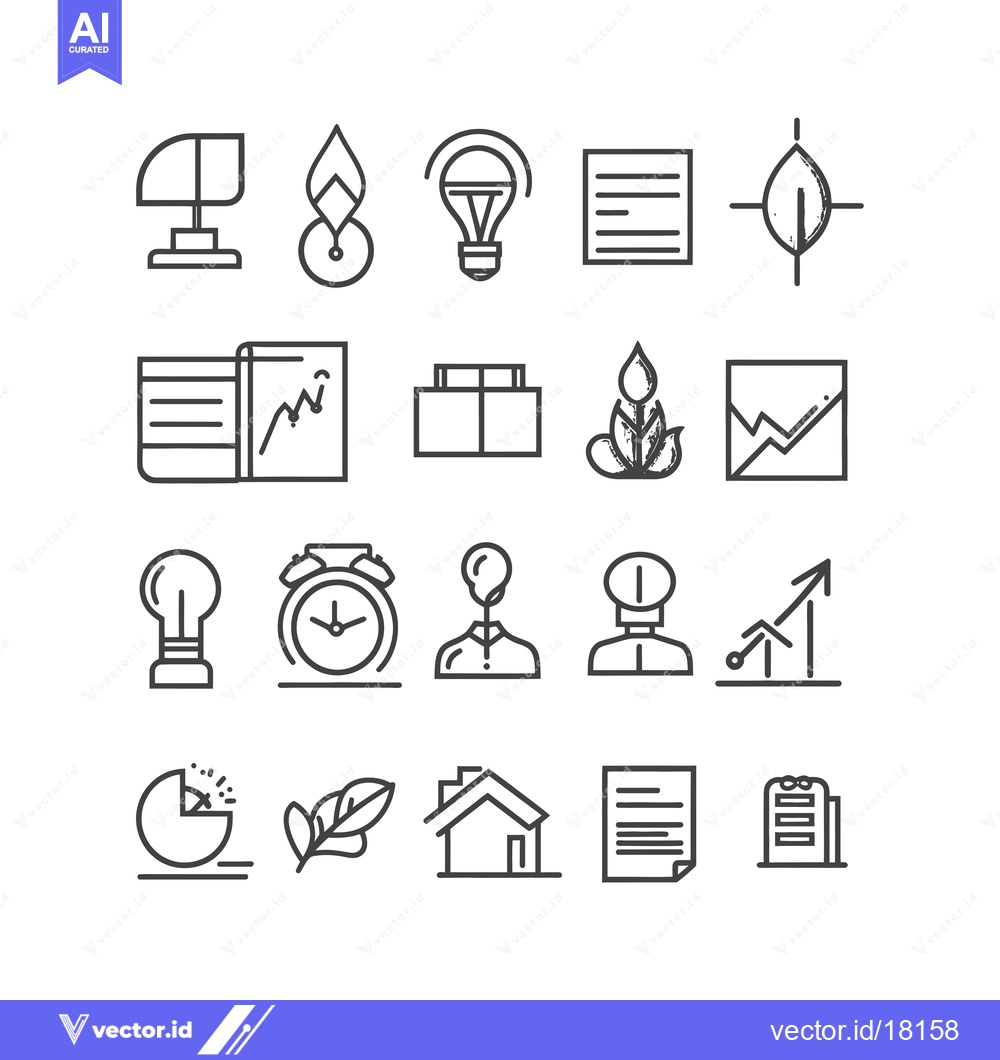 Premium Vector dari A Set of 18 Hand-Drawn Business and Finance Line Icons