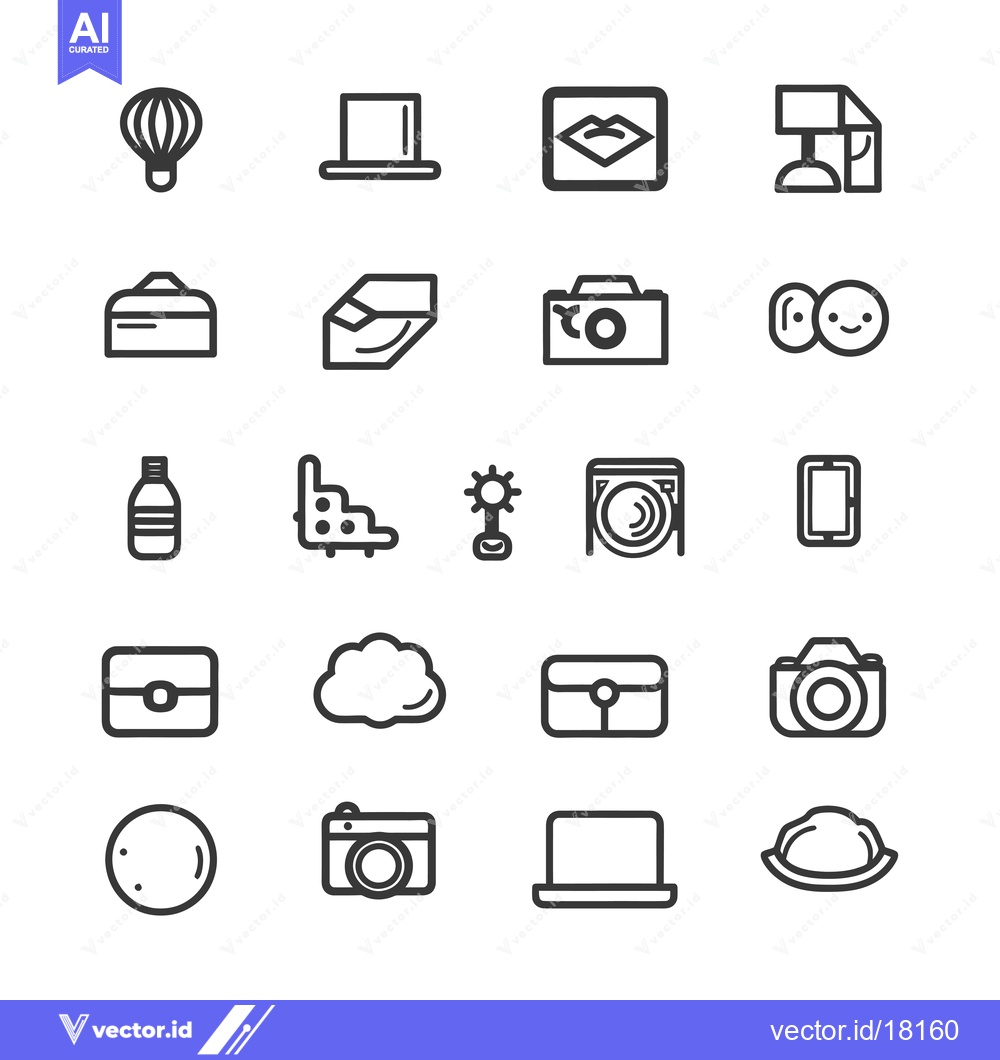 Premium Vector dari A Set of 18 Simple Line Icons Representing Various Objects and Concept