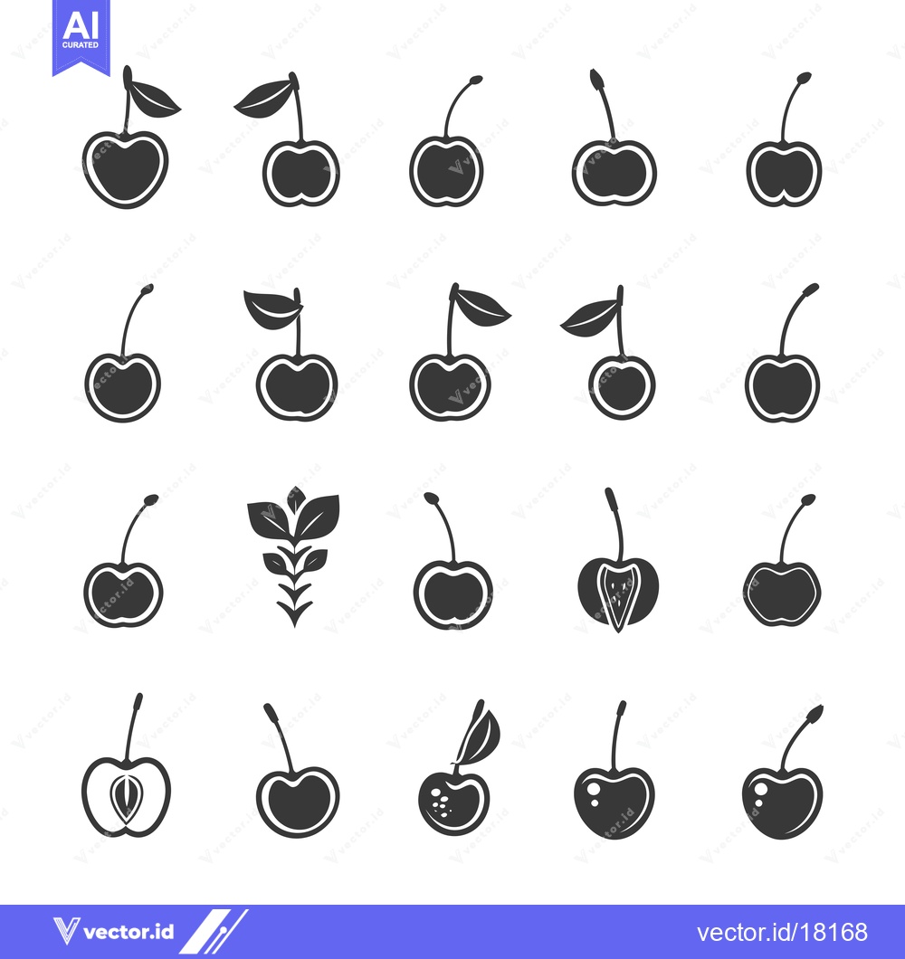 Premium Vector dari A Set of 20 Black and White Cherry Icons