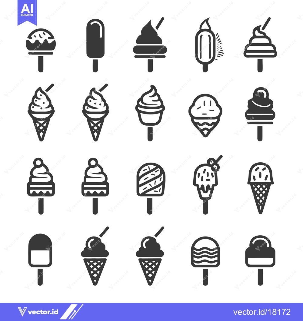 Premium Vector of A Set of 20 Black and White Ice Cream Icons