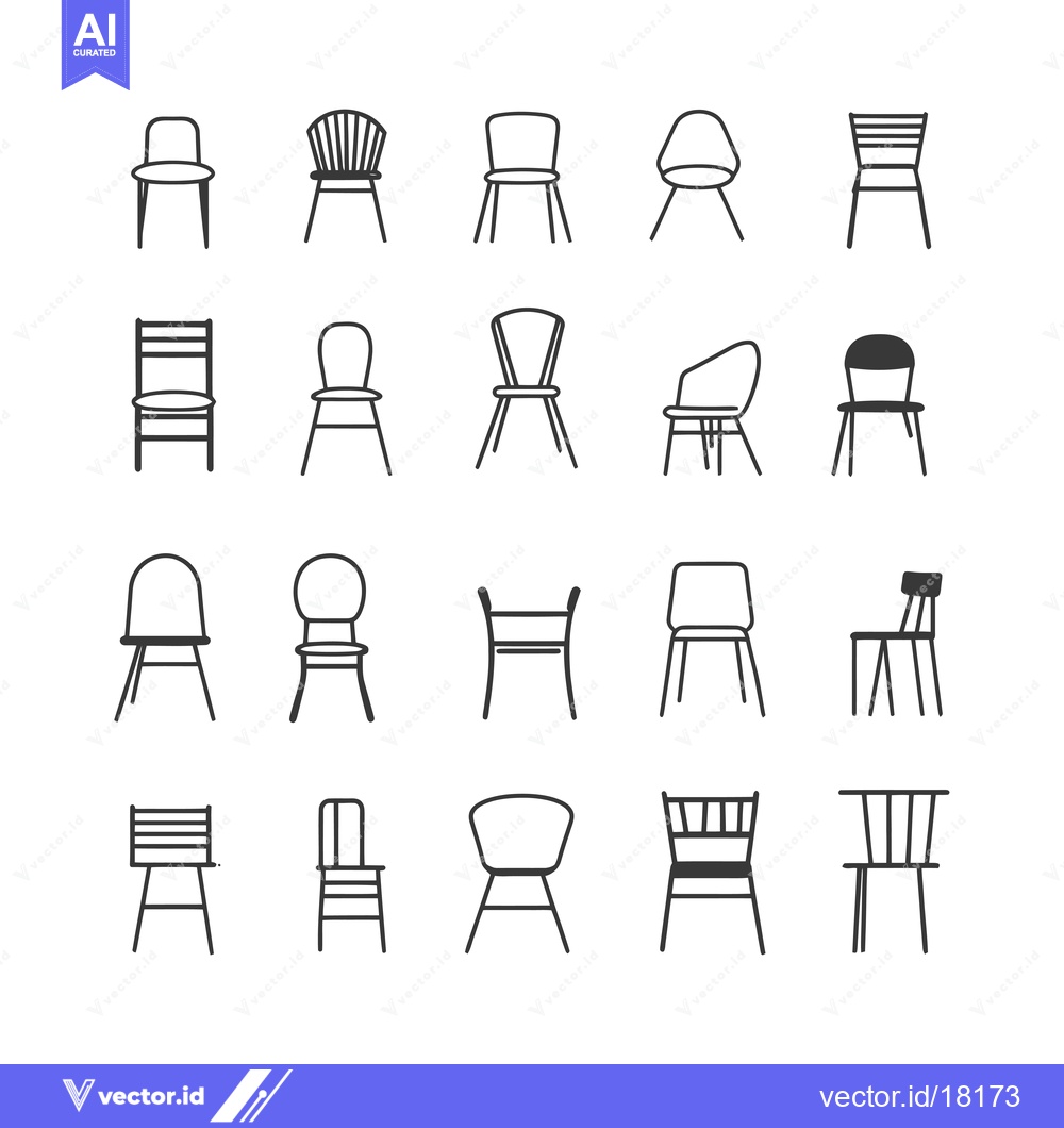 Premium Vector dari A Set of 20 Black and White Line Drawings of Chairs