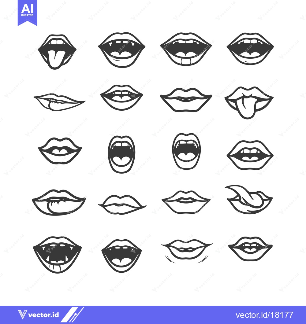 Premium Vector dari A Set of 20 Cartoon Mouths with Different Expressions