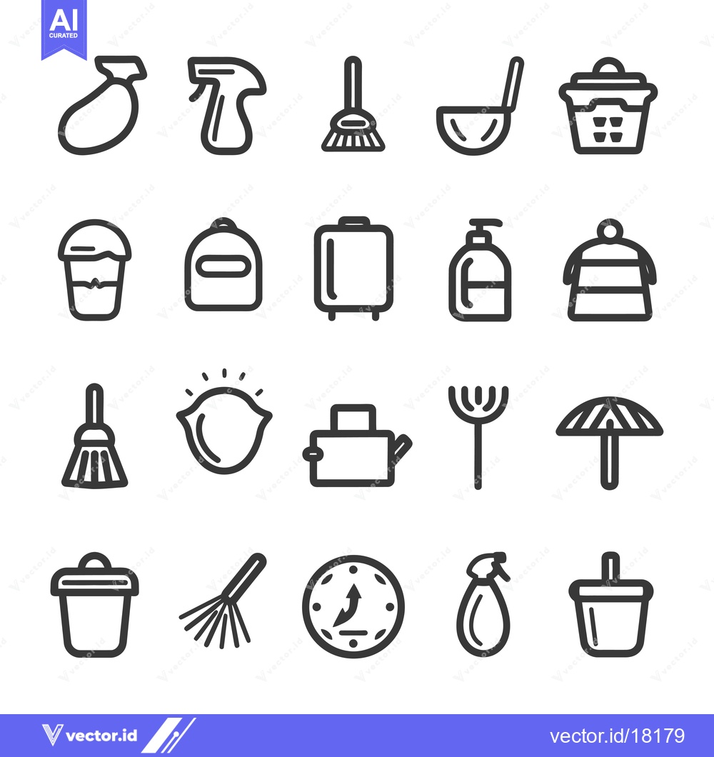Premium Vector dari A Set of 20 Cleaning and Housekeeping Line Icons
