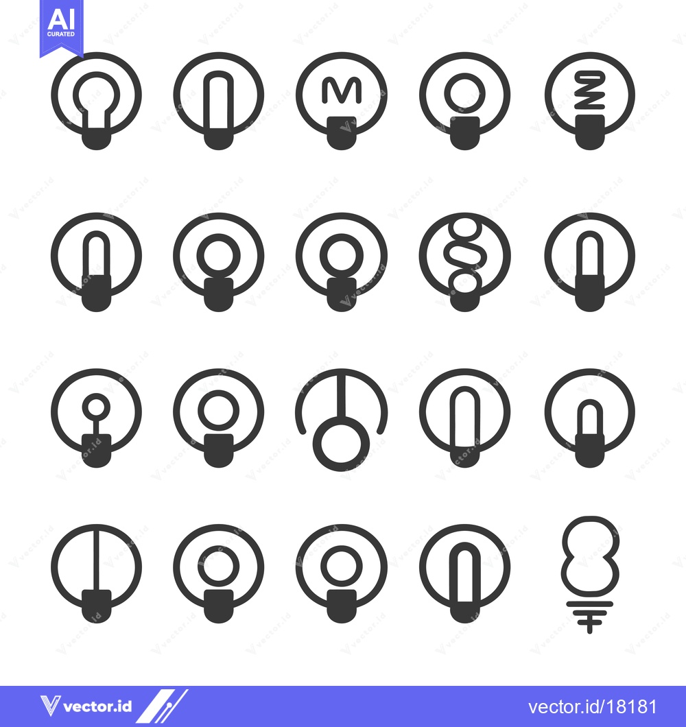 Premium Vector dari A Set of 20 Different Light Bulb Icons