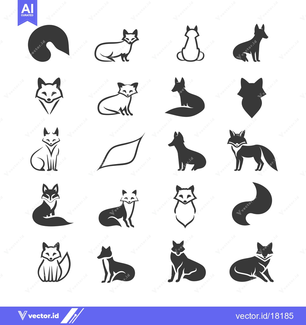 Premium Vector of A Set of 20 Fox Silhouettes in Different Poses