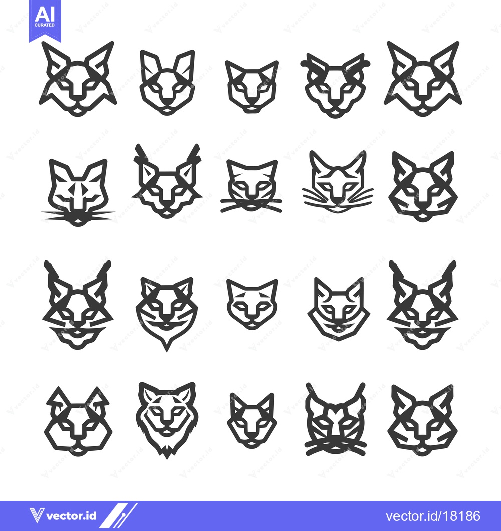 Premium Vector dari A Set of 20 Geometrically Designed Cat Head Icons