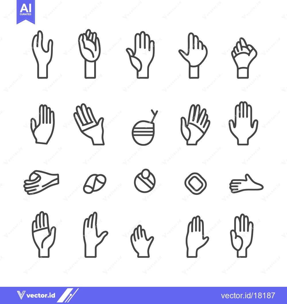 Premium Vector dari A Set of 20 Hand Gestures Depicted as Line Drawings
