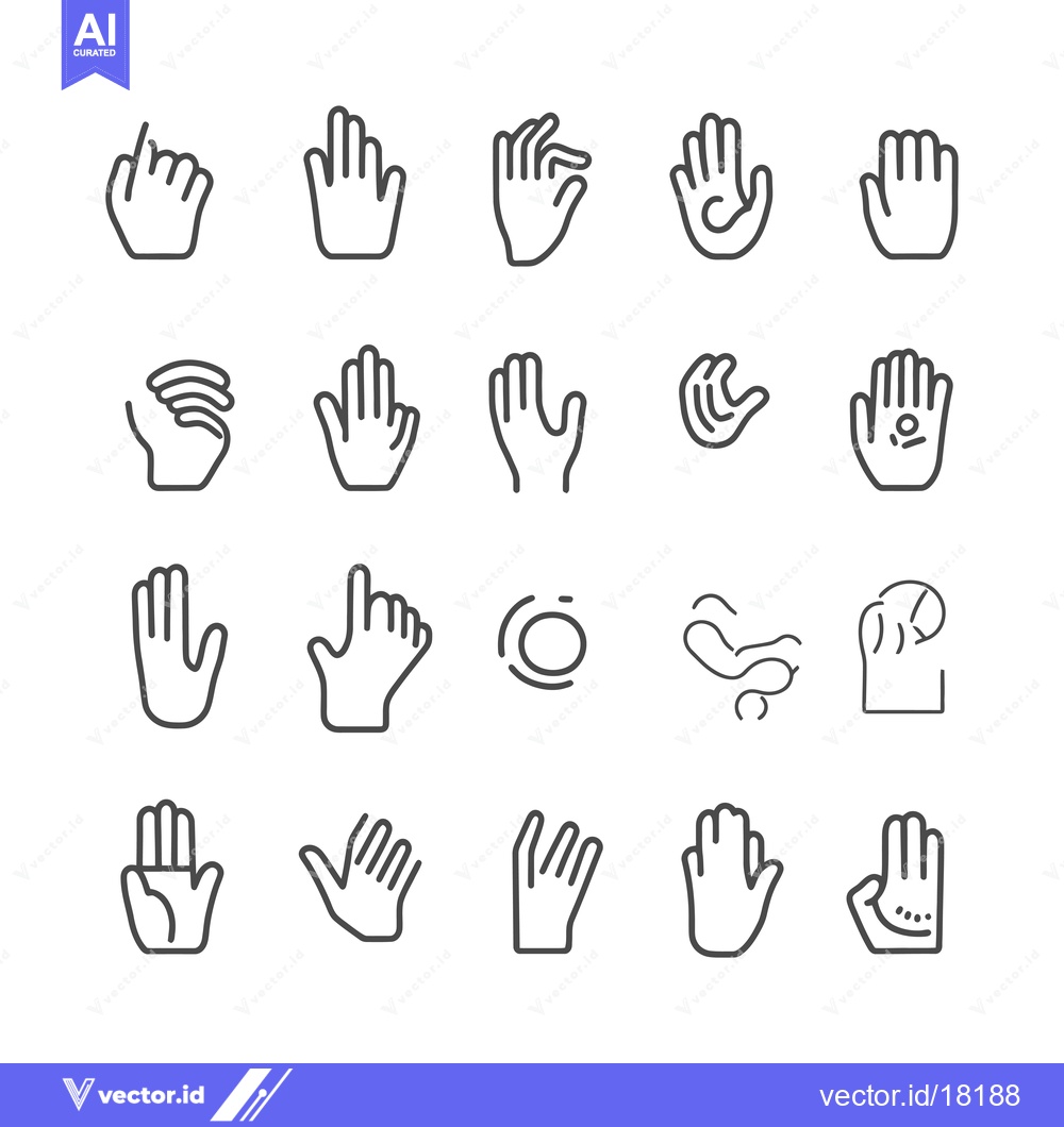Premium Vector dari A Set of 20 Hand Gestures Illustrated as Line Icons