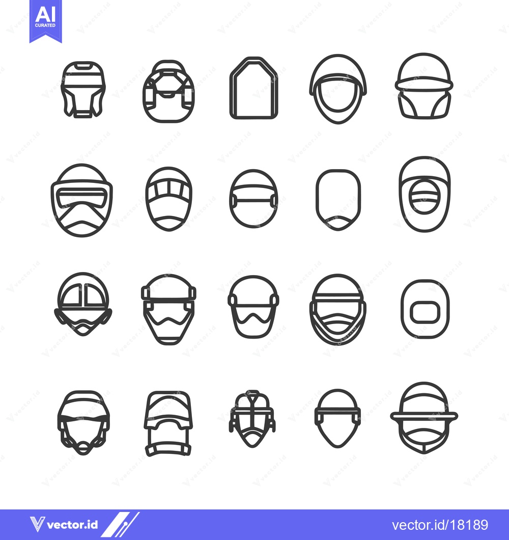 Premium Vector of A Set of 20 Helmet and Protective Gear Line Icons