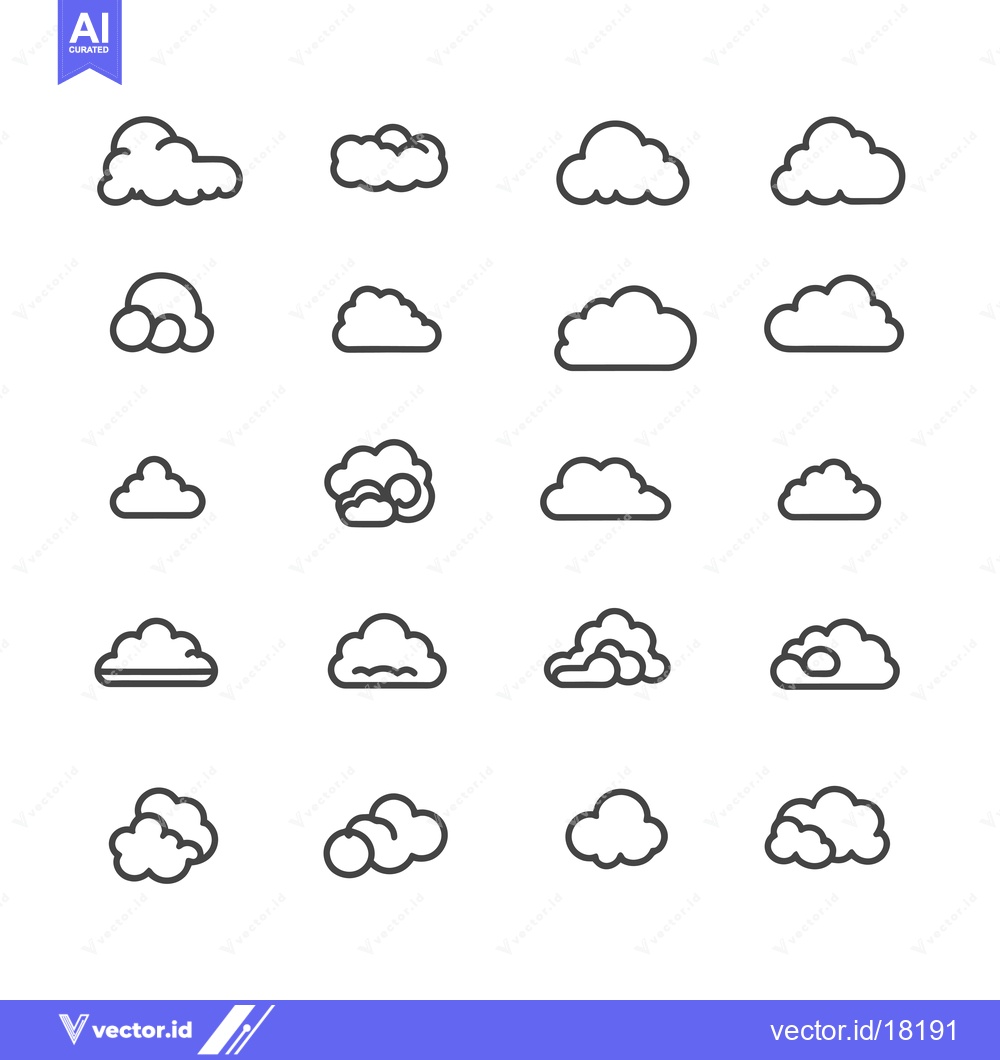 Premium Vector of A Set of 20 Line Art Cloud Icons
