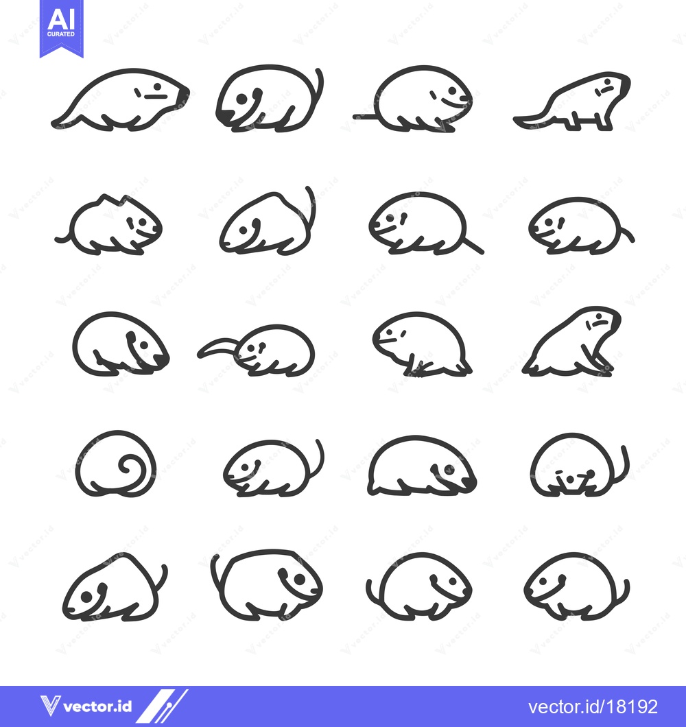 Premium Vector dari A Set of 20 Line Art Drawings of Rodent-like Creatures with Tails
