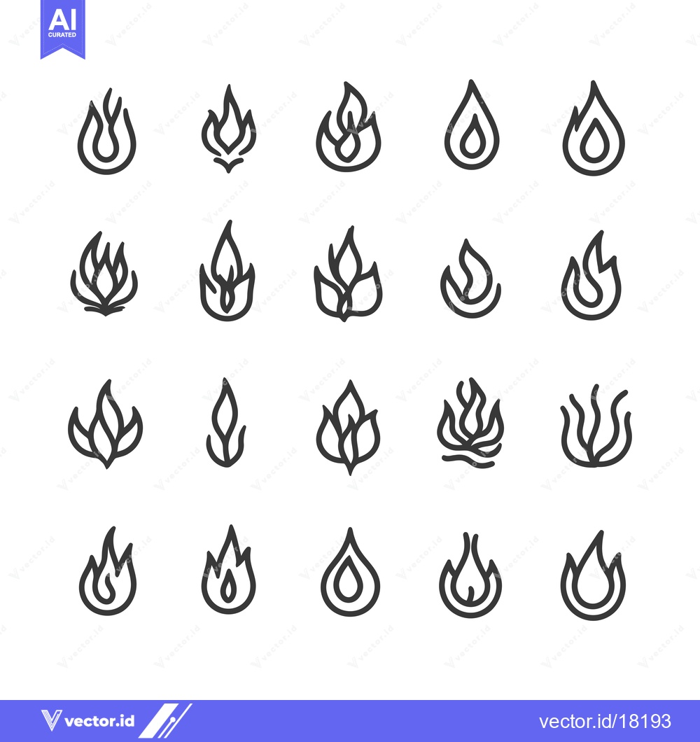 Premium Vector of A Set of 20 Line Art Fire Flame Icons
