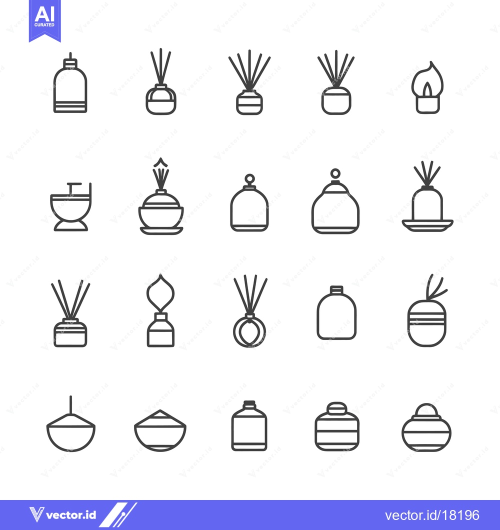 Premium Vector of A Set of 20 Line Art Icons Depicting Various Scented Oil Diffusers