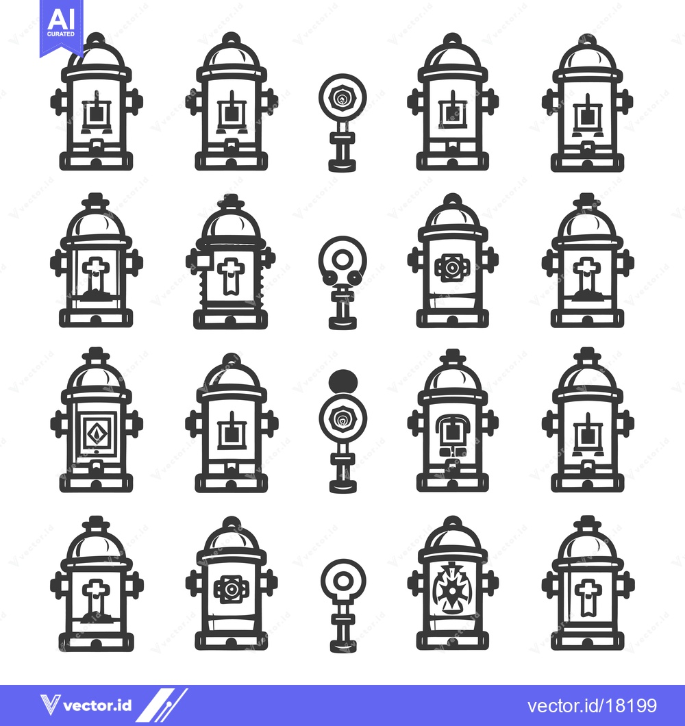 Premium Vector dari A Set of 20 Line Drawings of Fire Hydrants with Various Designs
