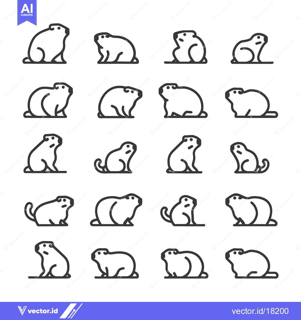 Premium Vector dari A Set of 20 Line Drawings of Groundhogs in Various Poses