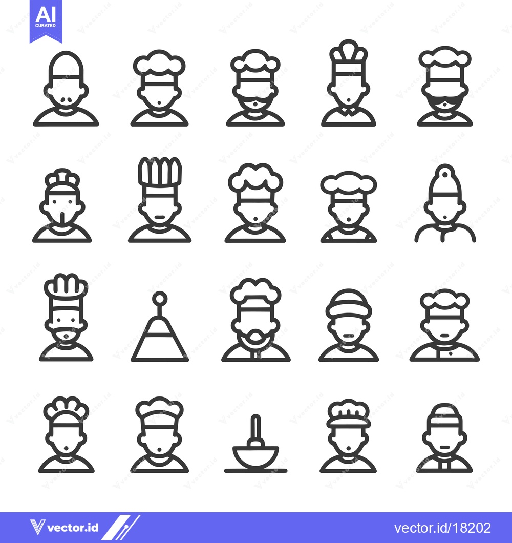 Premium Vector dari A Set of 20 Line Icons Depicting Chefs in Various Hats and Styles