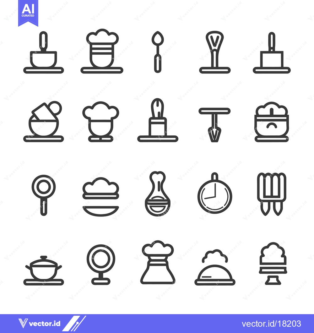 Premium Vector dari A Set of 20 Line Icons Depicting Cooking and Baking Utensils and Ingre
