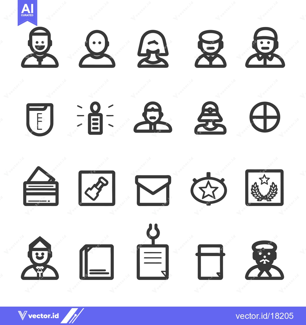 Premium Vector dari A Set of 20 Line Icons Depicting People and Objects