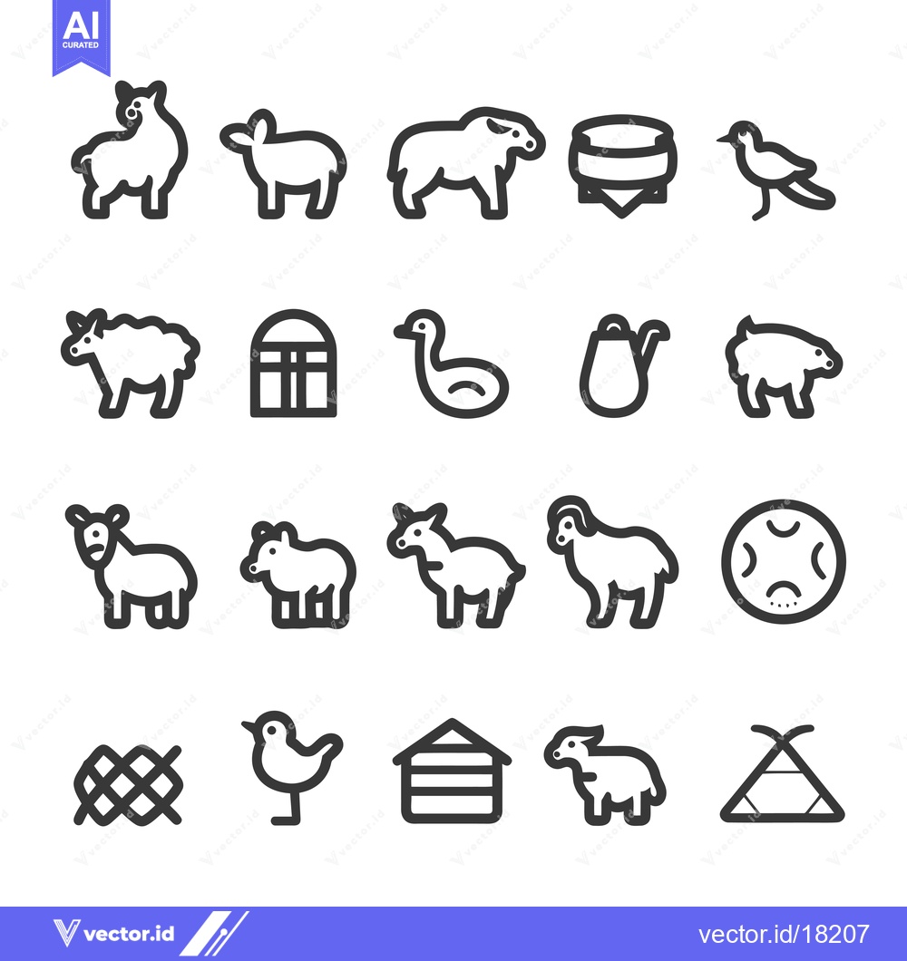 Premium Vector dari A Set of 20 Line Icons Depicting Various Animals and Objects Related t