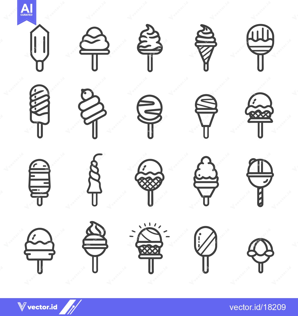 Premium Vector of A Set of 20 Line Icons Depicting Various Ice Creams and Frozen Treats