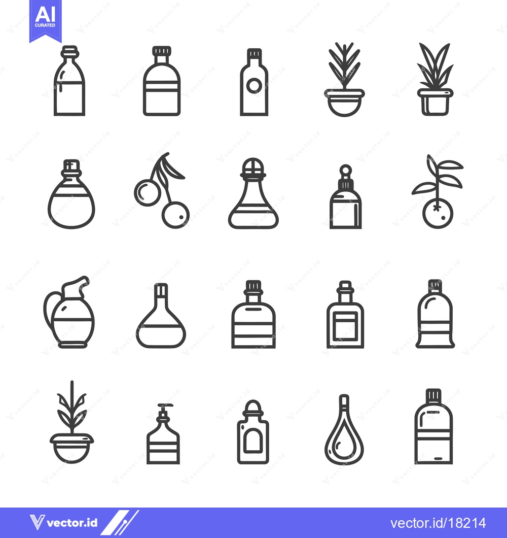 Premium Vector of A Set of 20 Line Icons Related to Olive Oil, Plants, and Bottles