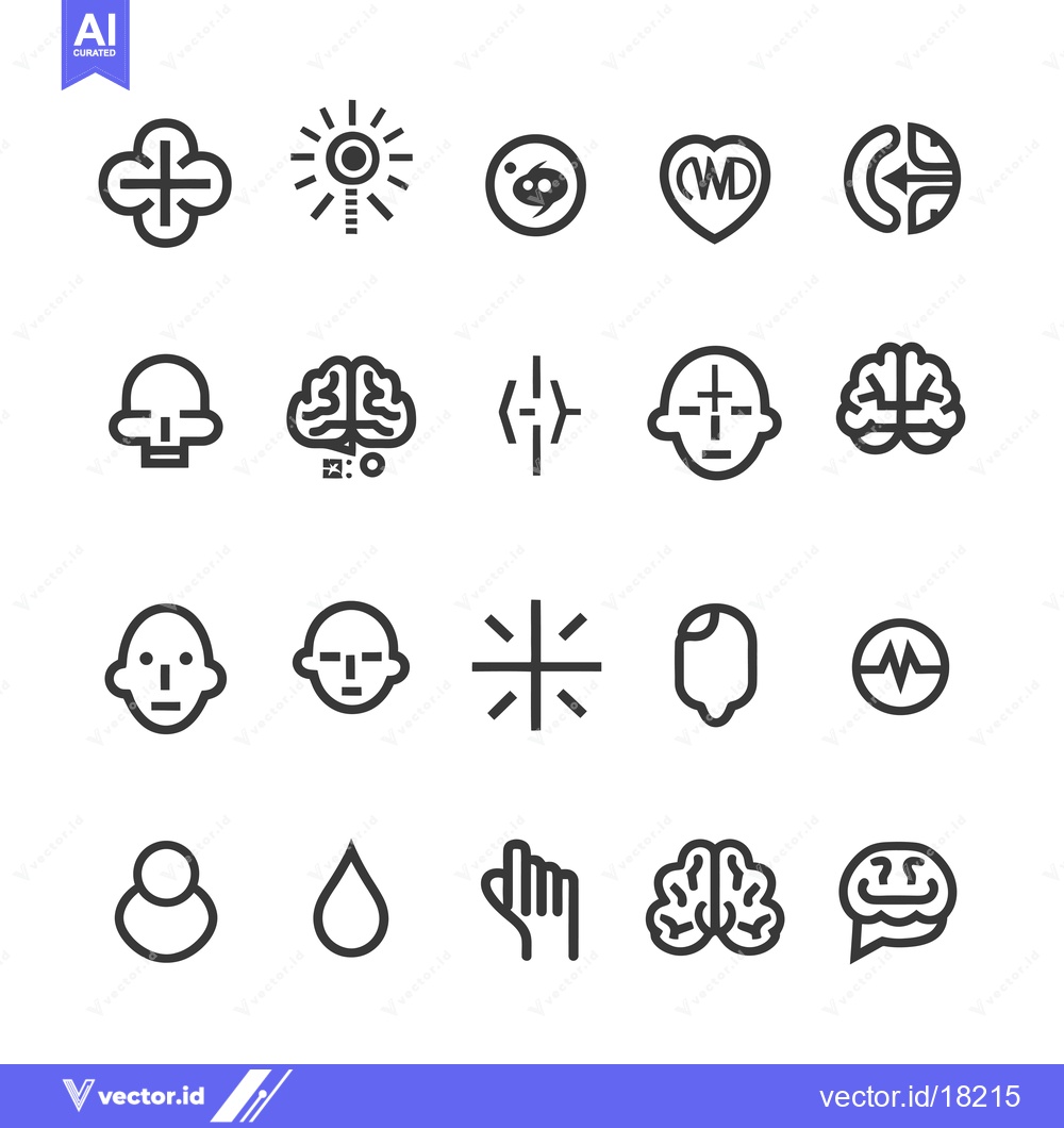 Premium Vector of A Set of 20 Line Icons Related to the Human Brain and Mind