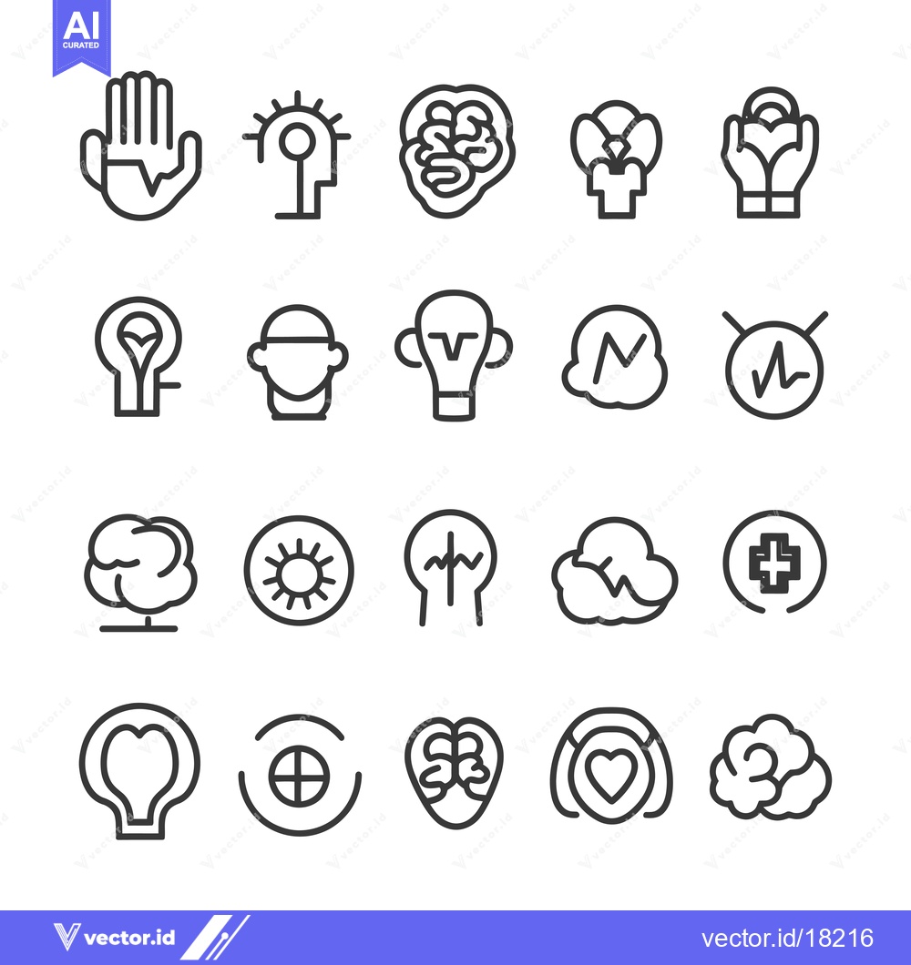 Premium Vector dari A Set of 20 Line Icons Representing Brain Functions and Concepts