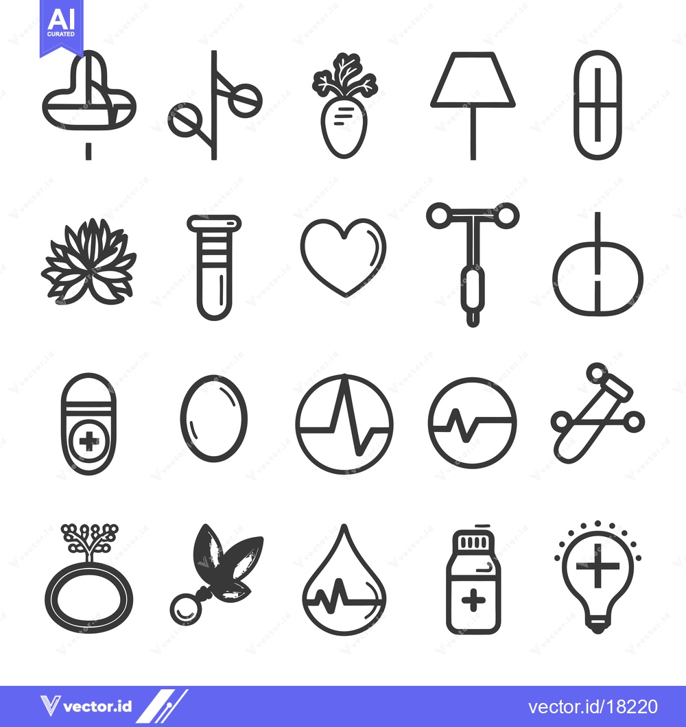 Premium Vector dari A Set of 20 Line Icons Representing Various Healthcare and Medical Con