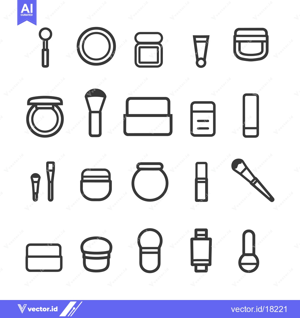 Premium Vector dari A Set of 20 Makeup Tools and Containers Icons