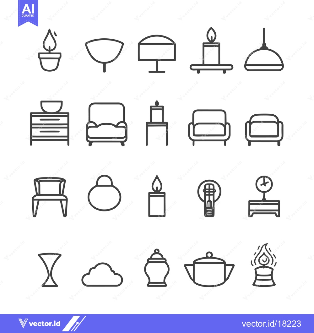 Premium Vector dari A Set of 20 Outline Icons Depicting Various Household Objects and Furn