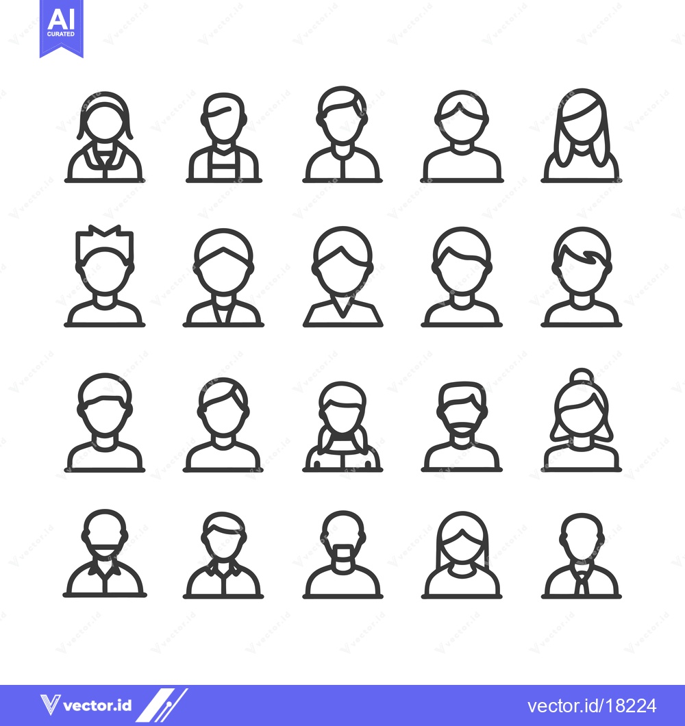 Premium Vector of A Set of 20 Outline Icons Depicting Various Individuals