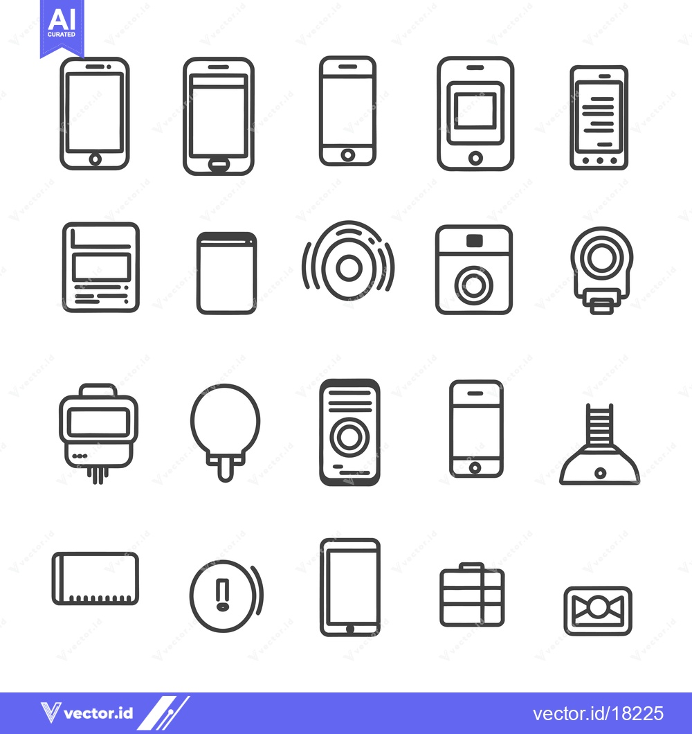 Premium Vector of A Set of 20 Outline Icons Depicting Various Mobile Devices