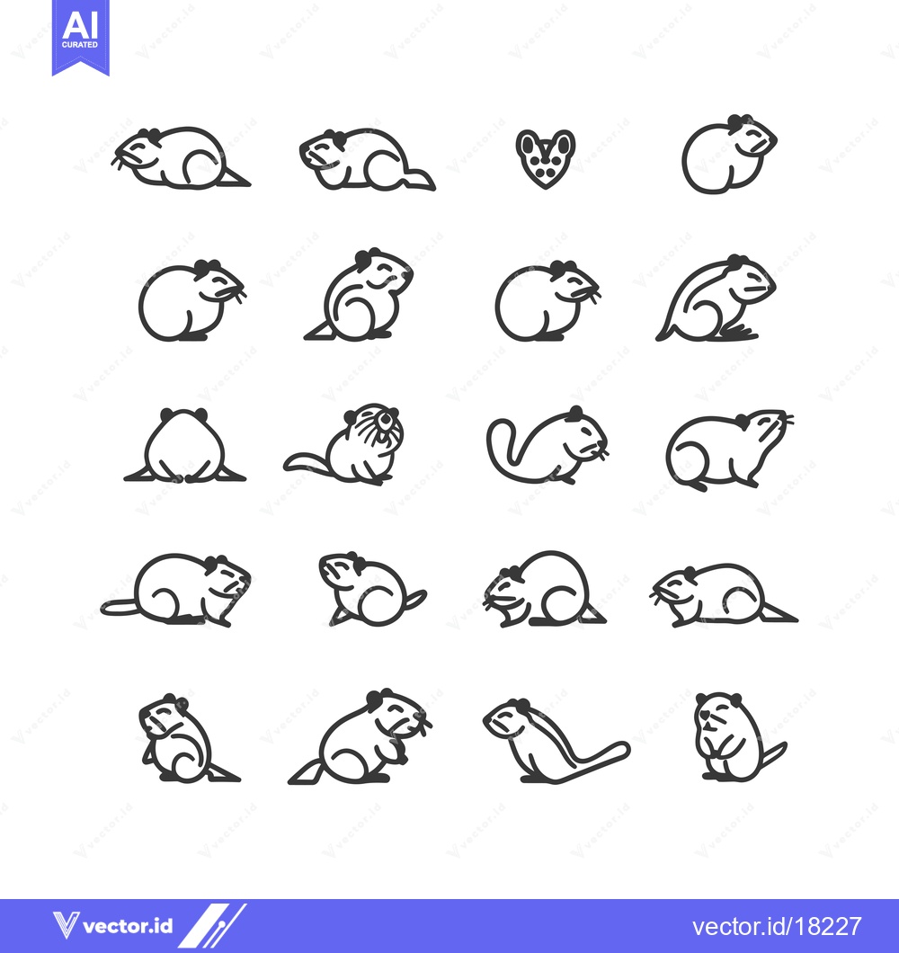Premium Vector of A Set of 20 Outline Illustrations of a Ground Squirrel in Various Pose
