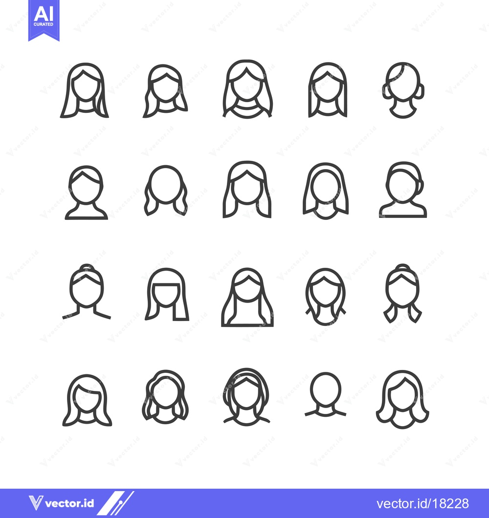 Premium Vector dari A Set of 20 Outline Woman Avatar Icons with Various Hairstyles