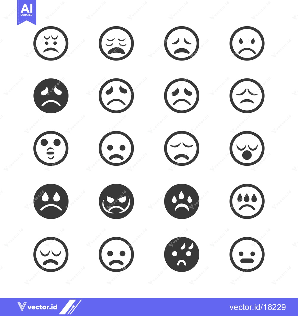 Premium Vector of A Set of 20 Sad Emojis with Different Expressions