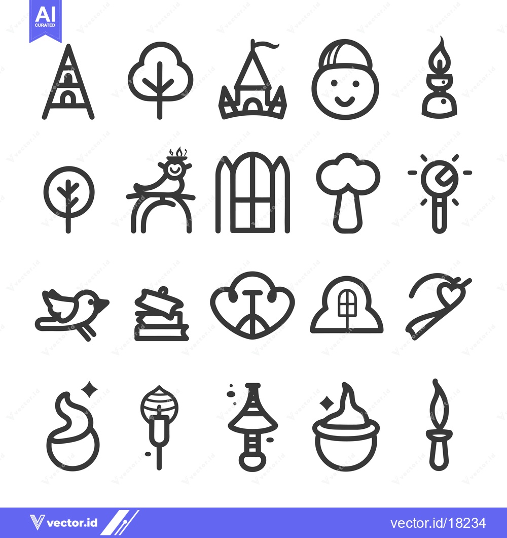 Premium Vector dari A Set of 20 Simple Black and White Line Art Icons Related to Magic and