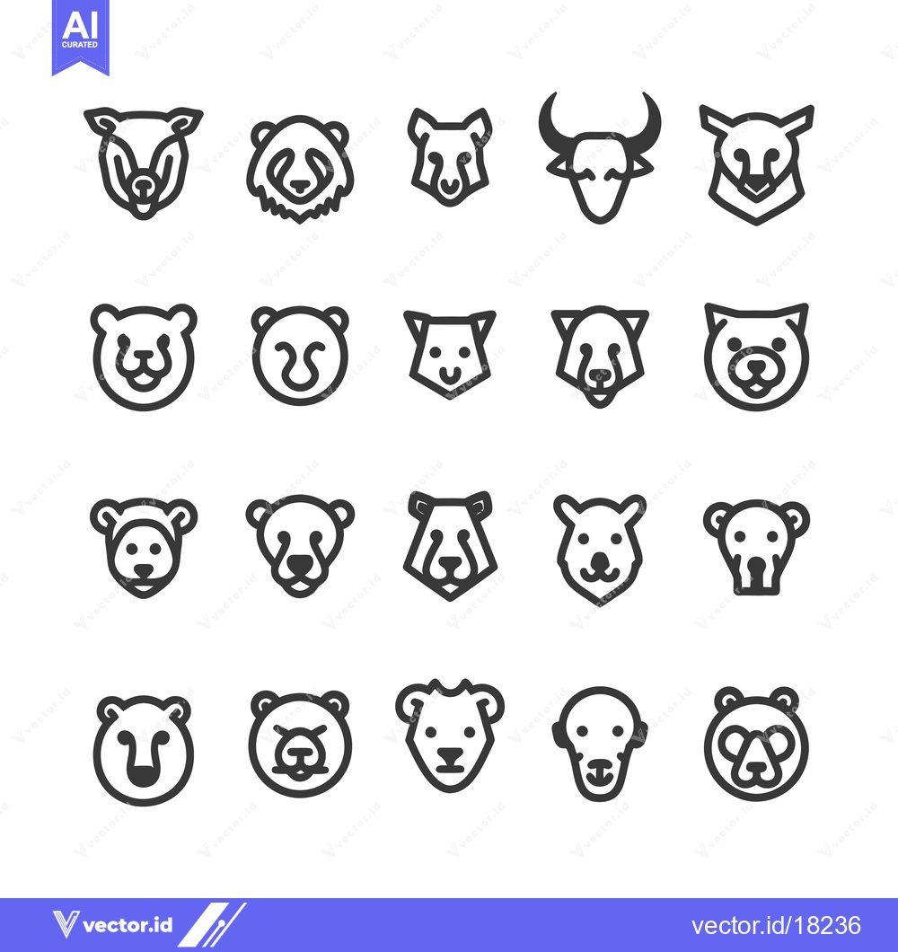 Premium Vector dari A Set of 20 Simple Line Art Animal Head Icons