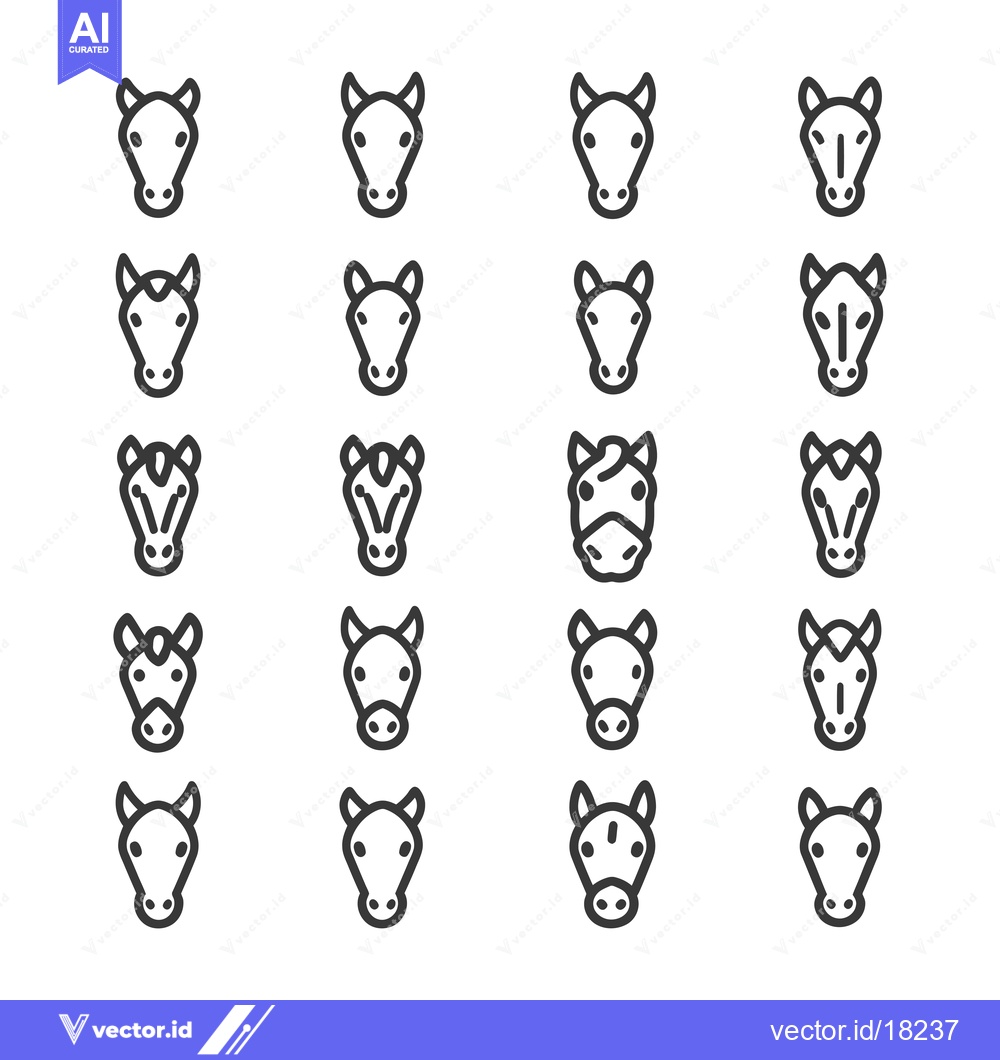 Premium Vector dari A Set of 20 Simple Line Art Horse Head Icons