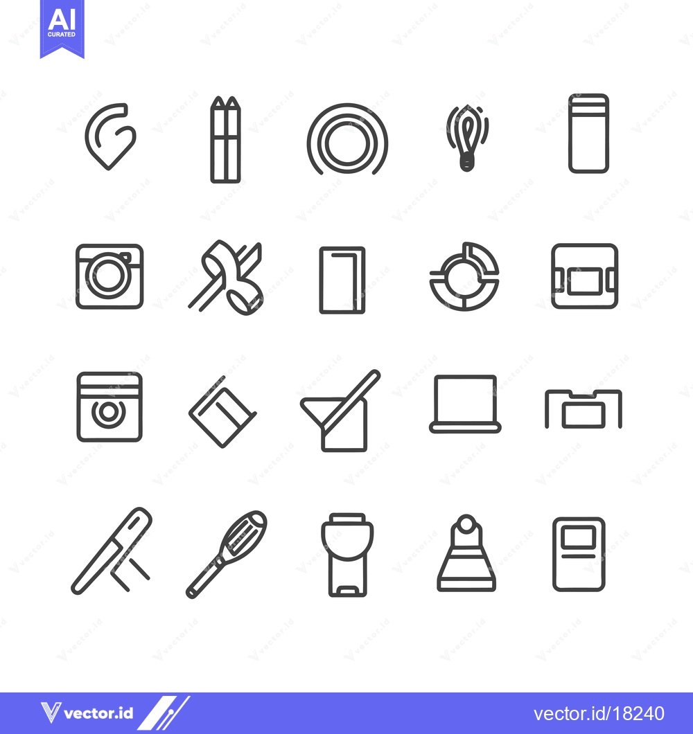 Premium Vector dari A Set of 20 Simple Line Icons of Various Objects and Ideas