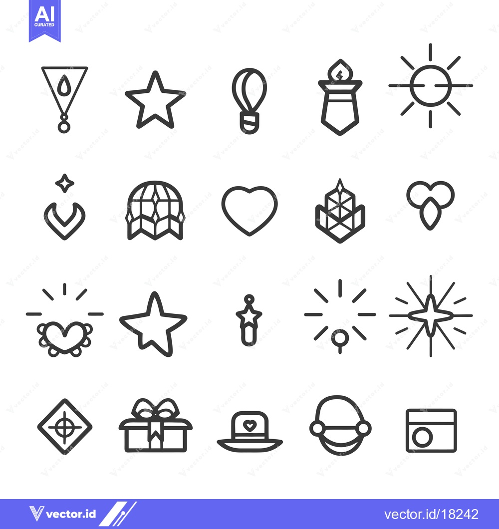 Premium Vector dari A Set of 20 Simple Line Icons with Various Shapes and Subjects